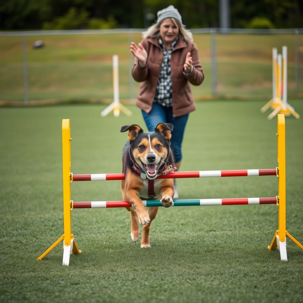 Un perro en un curso de agilidad.