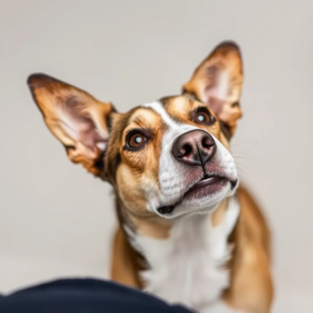 Un perro inclina la cabeza, curioso hacia su dueño.
