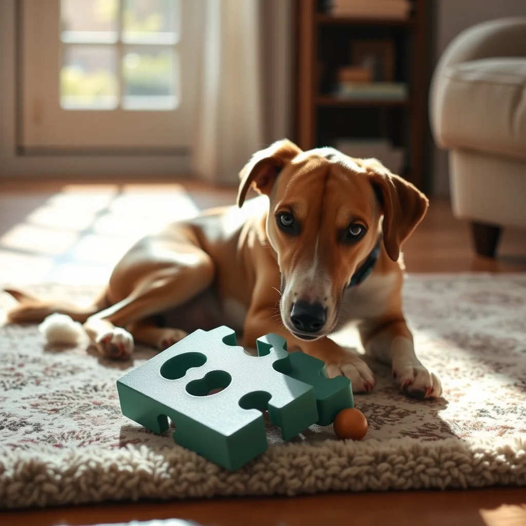 Un perro juega con un juguete en casa.