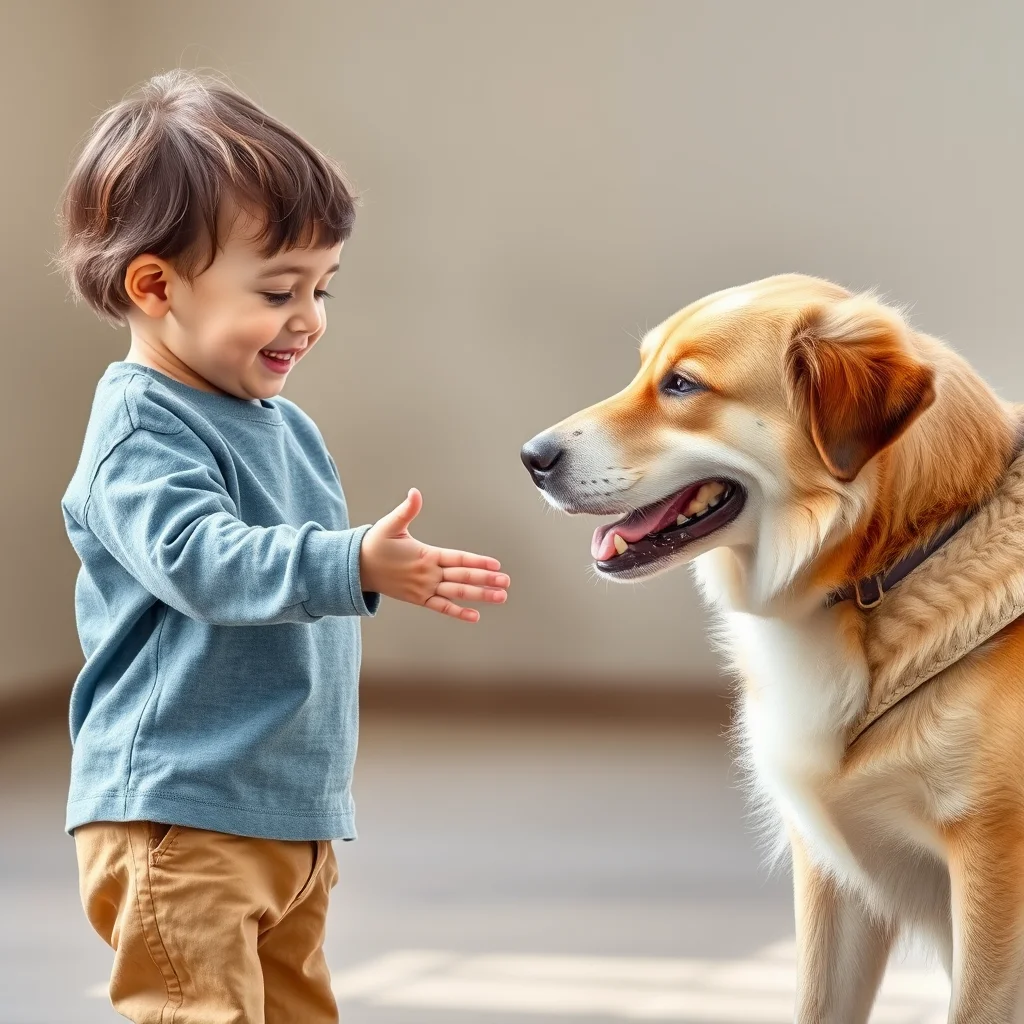 Niño se acerca a un perro amigable.