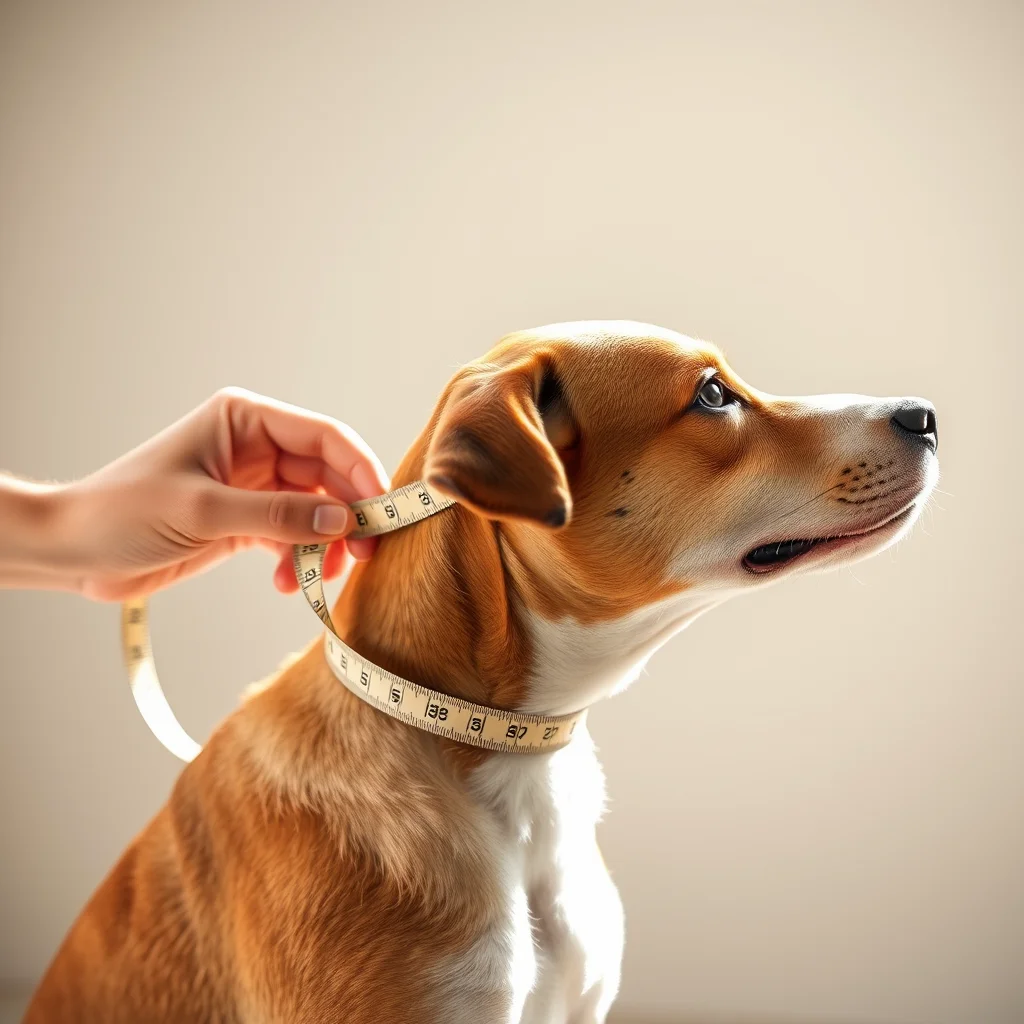 Persona midiendo el cuello de un perro.