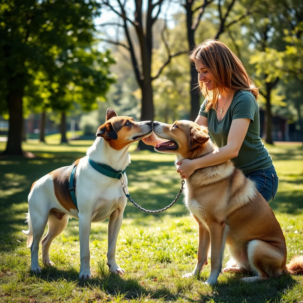 Entrenador guía perro con refuerzo positivo.