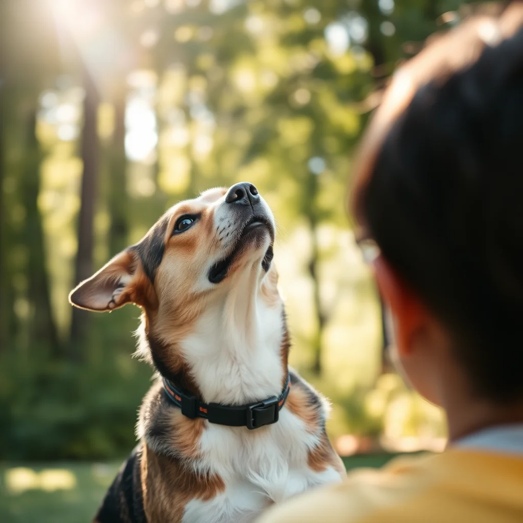 Perro inclinando la cabeza bajo la luz del sol.
