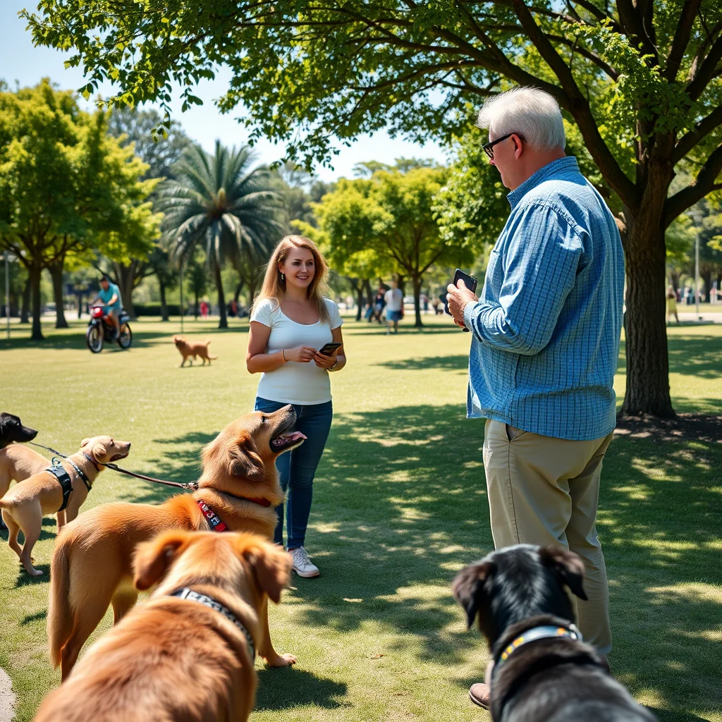 Entrevista con adiestrador canino en parque.