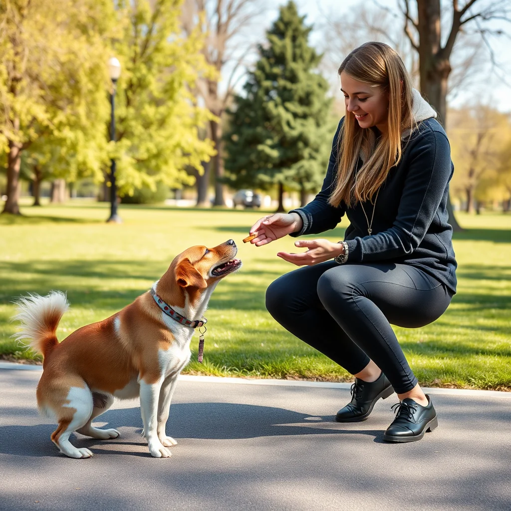Entrenamiento de perros en un parque soleado.