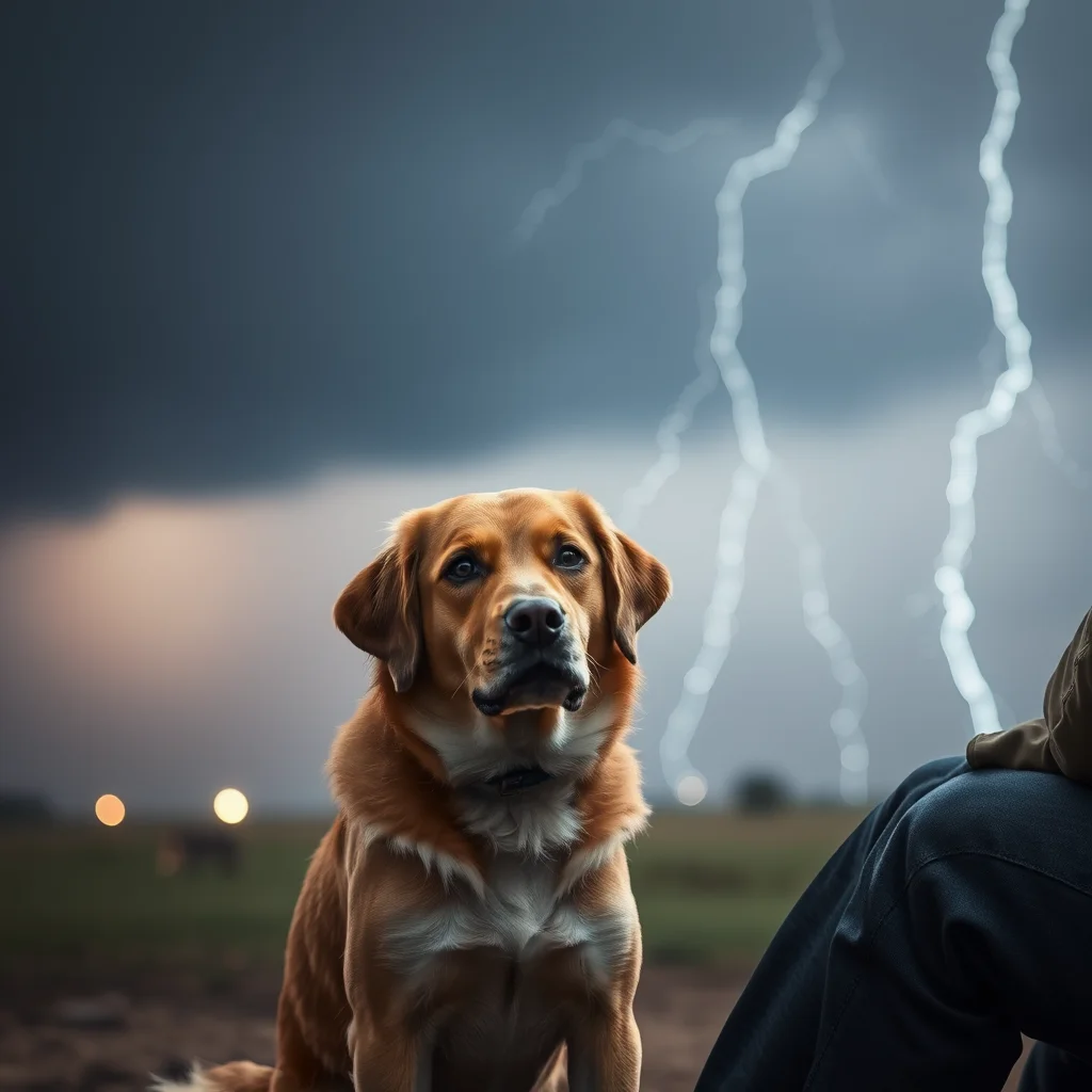 Perro tranquilo durante una tormenta.
