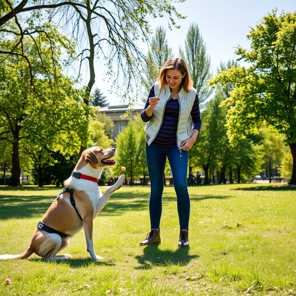 Persona entrenando a un perro en el parque.