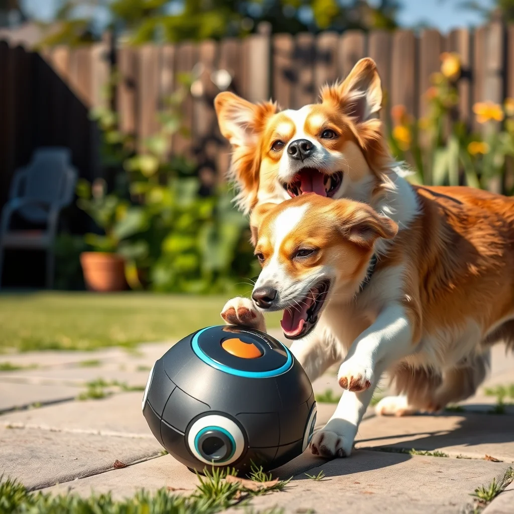 Un perro juega con un juguete interactivo.